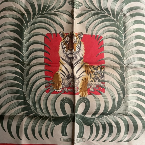 Hermes Red and Green Tiger Scarf - Picture 1 of 6
